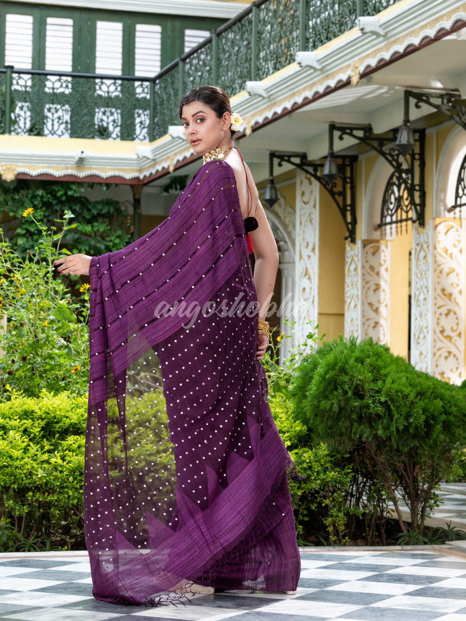 Purple Silk Ghicha Handloom Saree