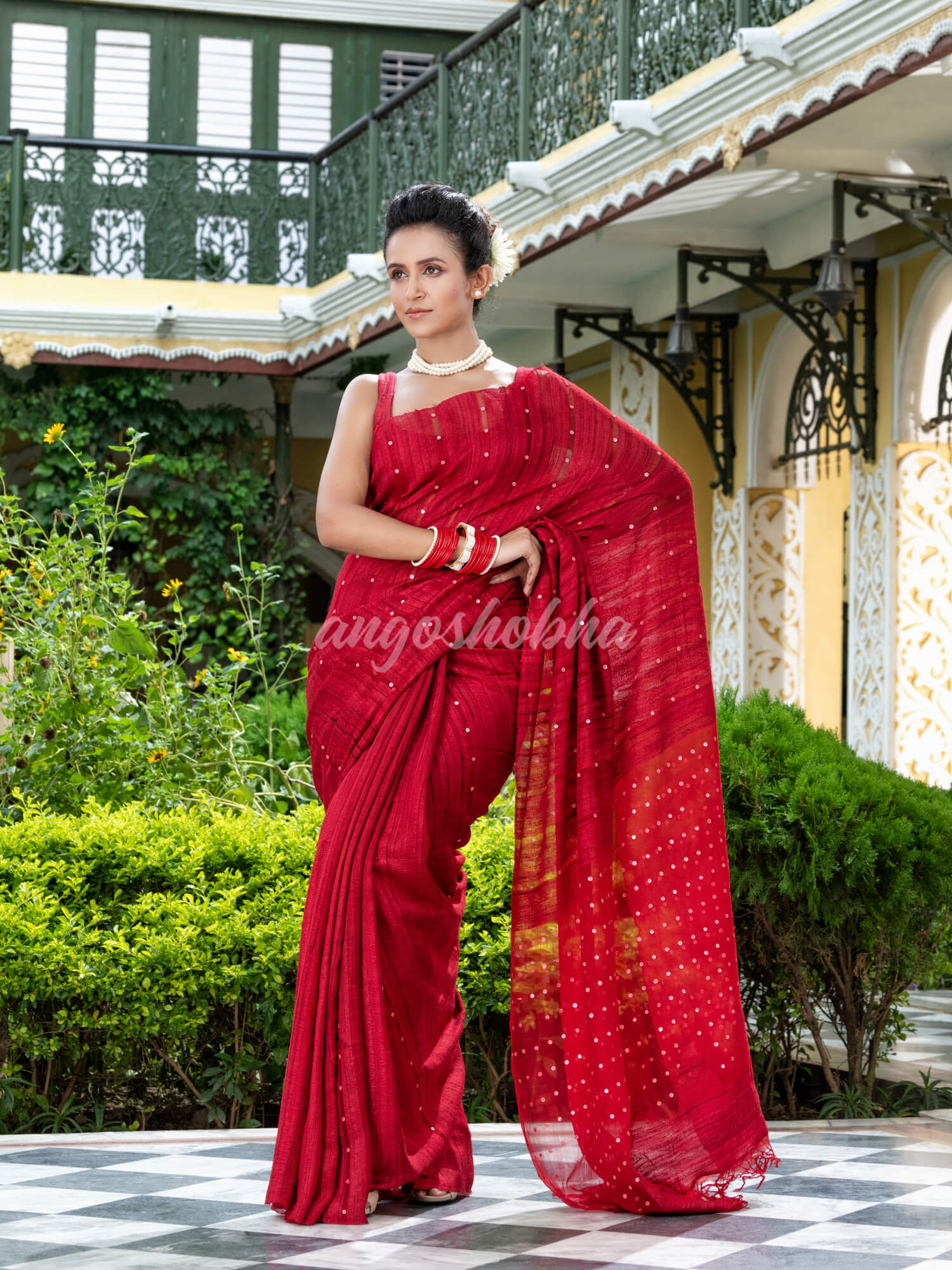 Red Silk Ghicha Handloom Saree