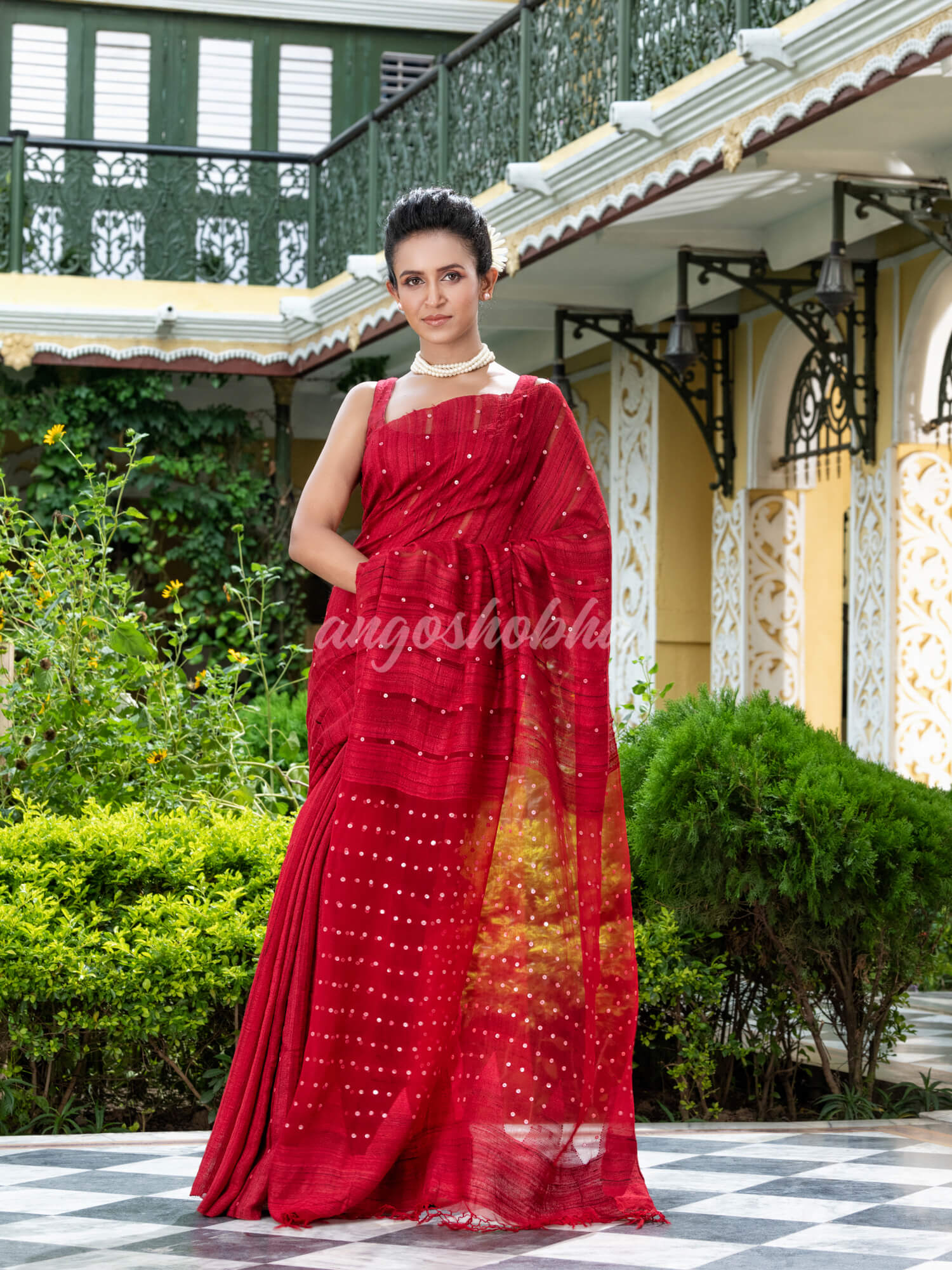 Red Silk Ghicha Handloom Saree
