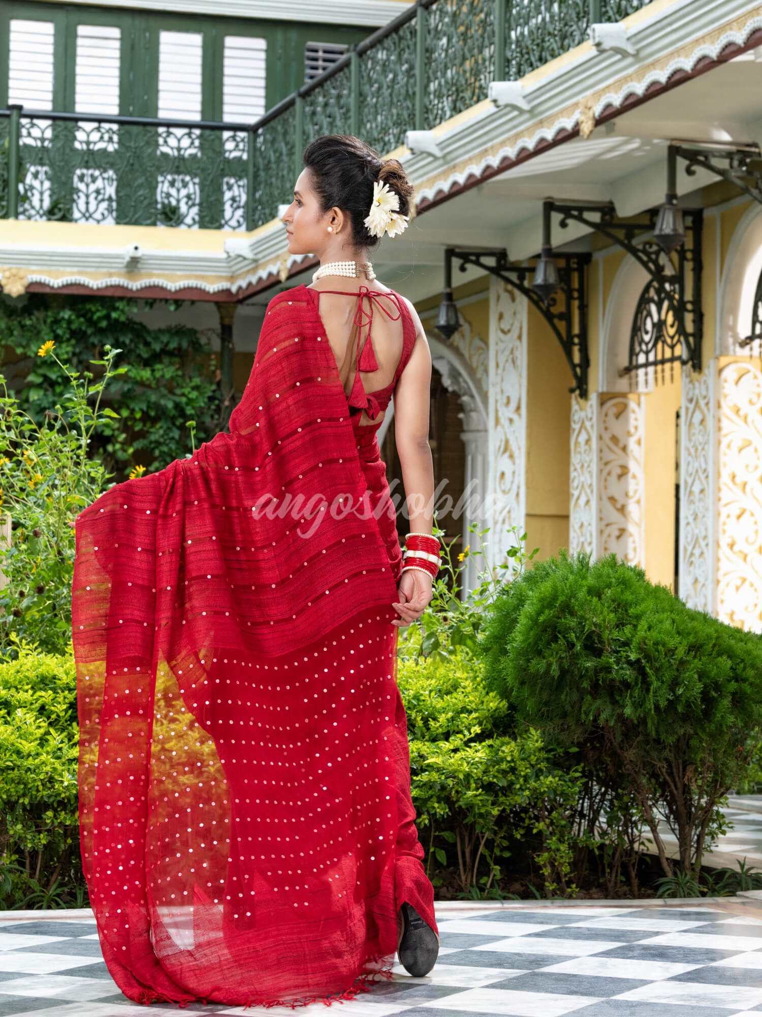 Red Silk Ghicha Handloom Saree