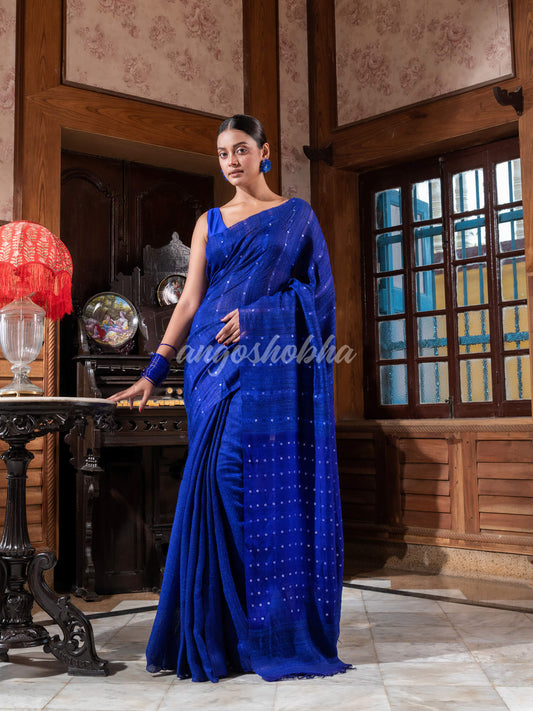 Blue Silk Ghicha Handloom Saree