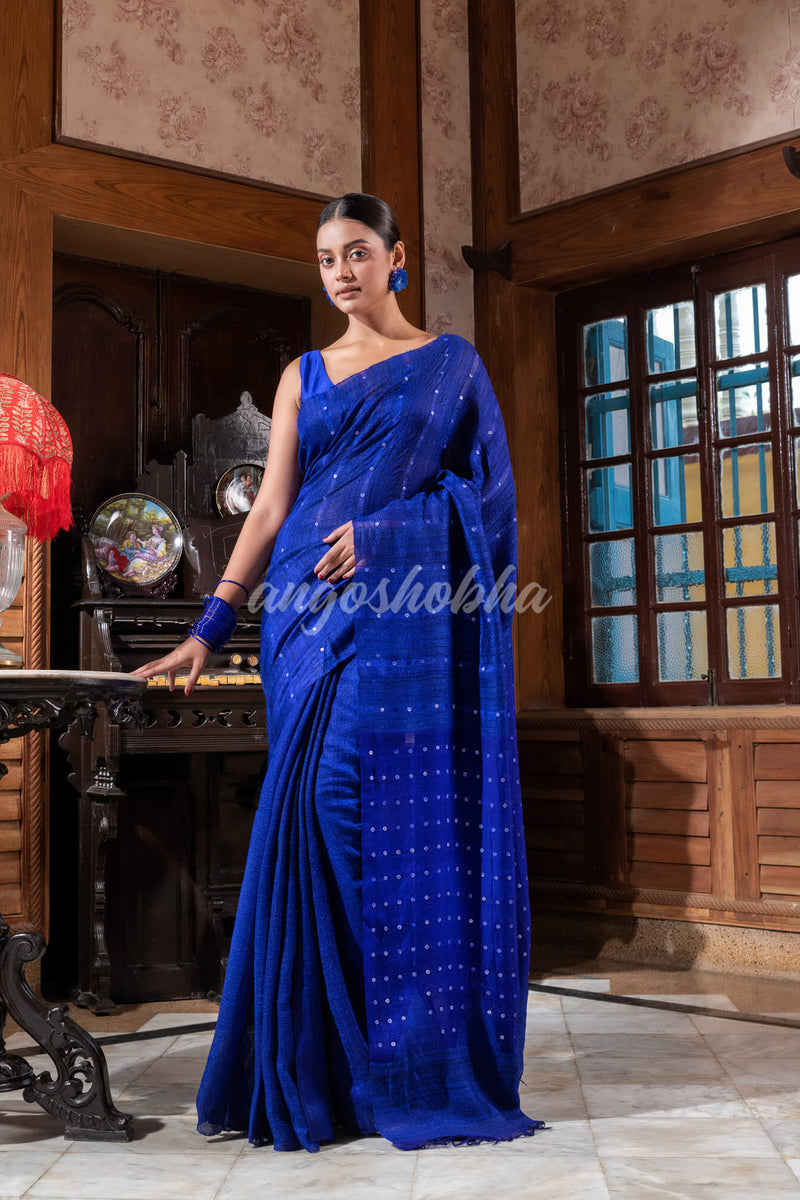 Blue Silk Ghicha Handloom Saree
