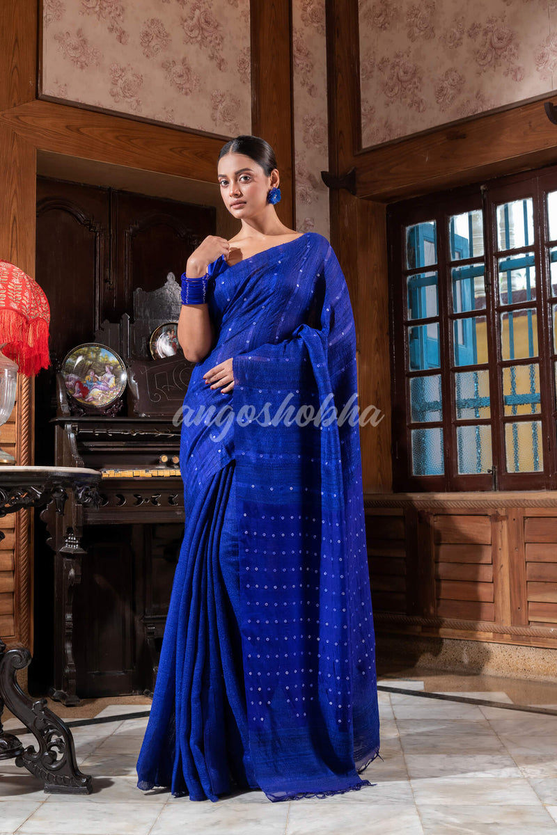 Blue Silk Ghicha Handloom Saree