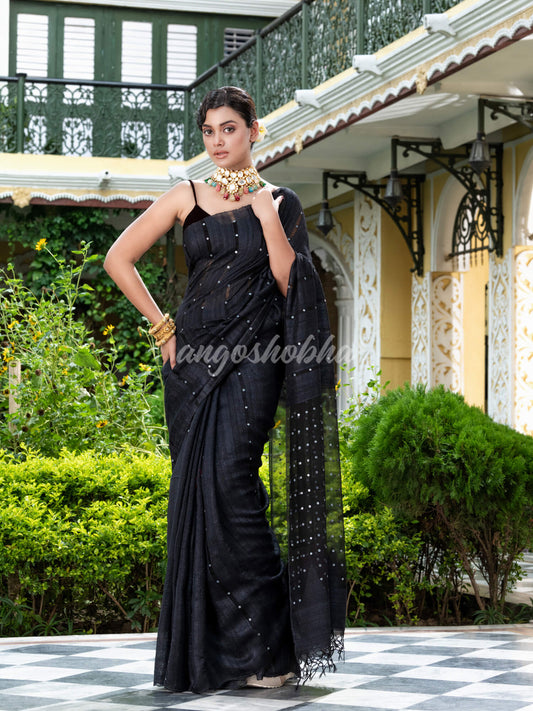 Black Silk Ghicha Handloom Saree