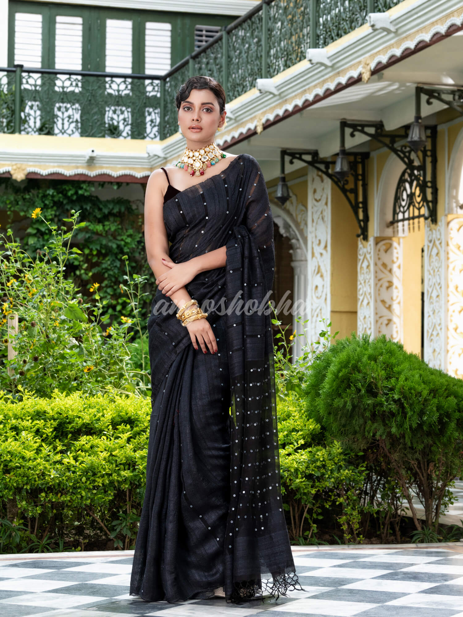 Black Silk Ghicha Handloom Saree