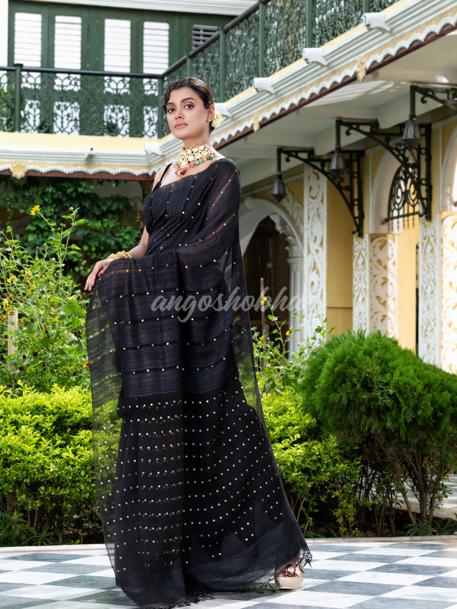 Black Silk Ghicha Handloom Saree