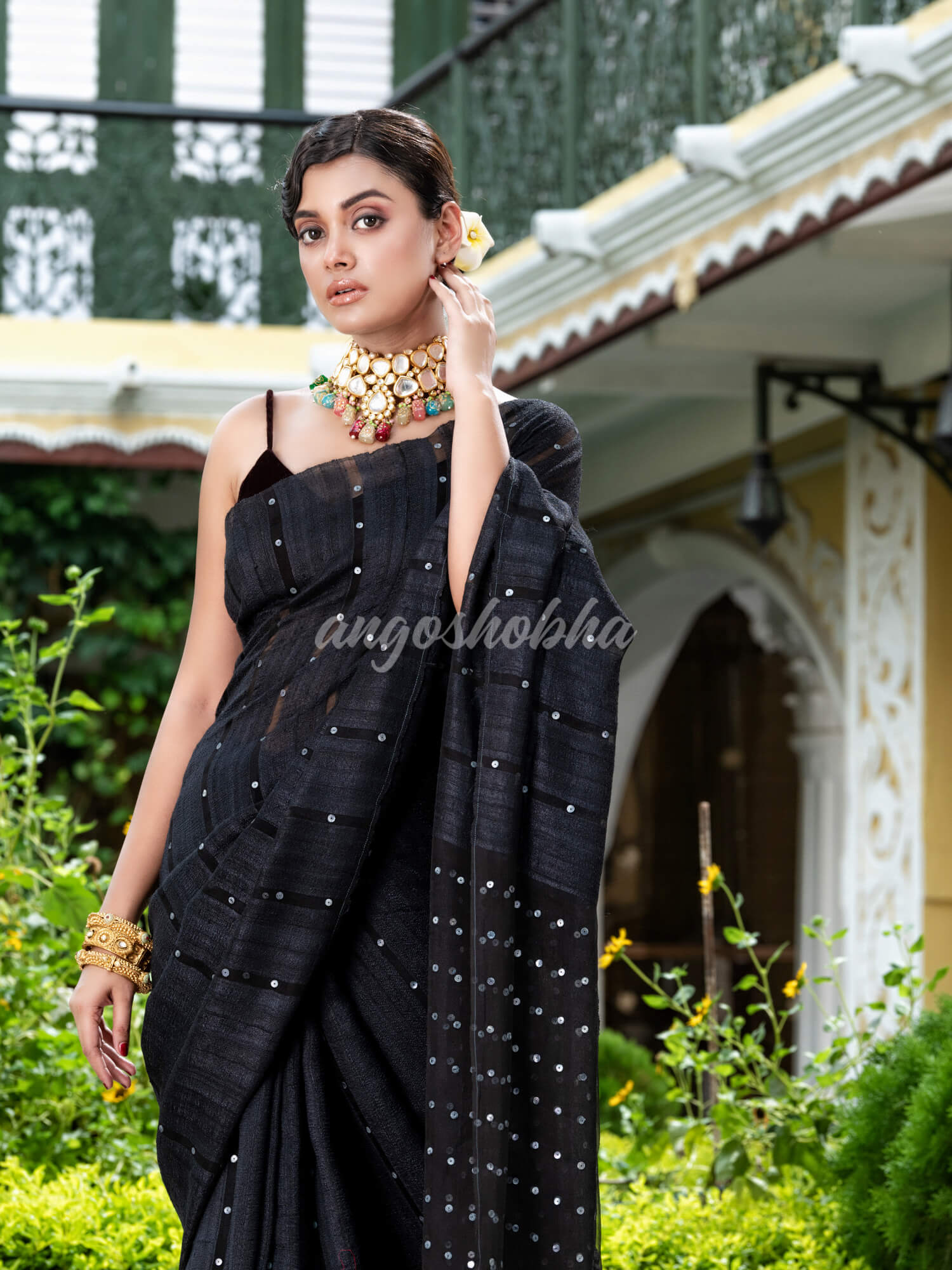 Black Silk Ghicha Handloom Saree