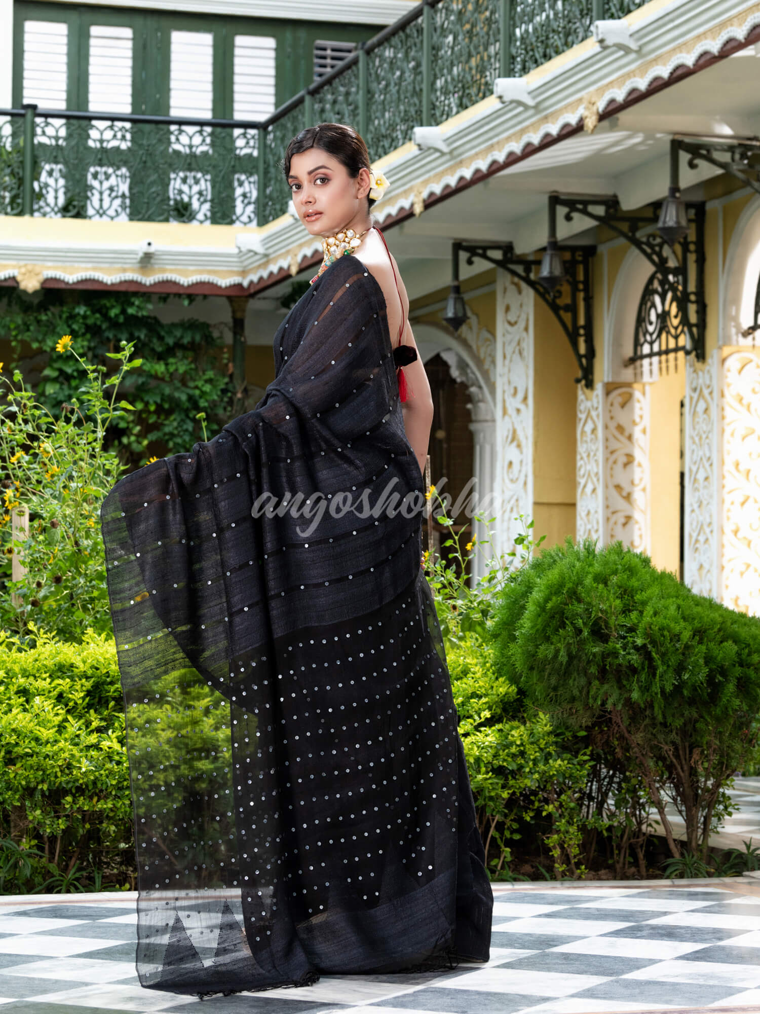 Black Silk Ghicha Handloom Saree