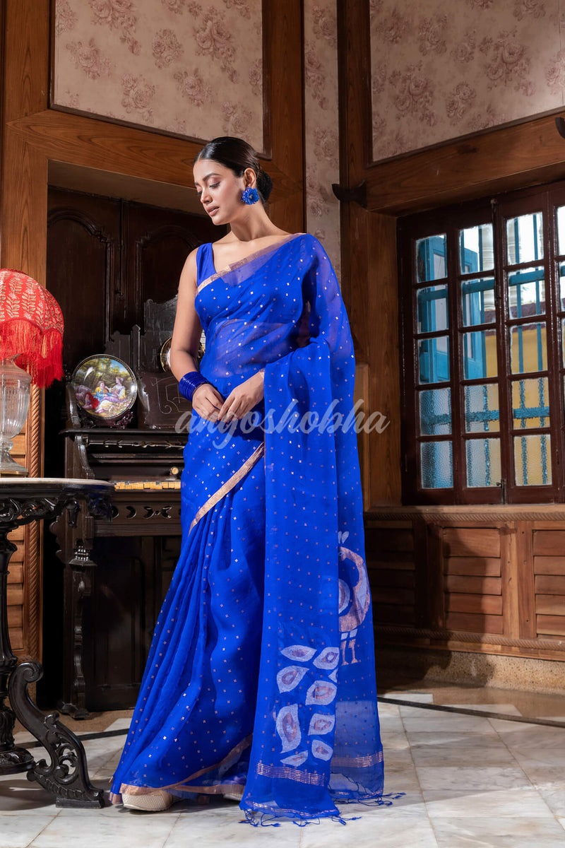 Blue Silk Handloom Jamdani Saree