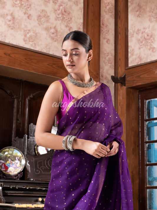 Purple Silk Handloom Jamdani Saree