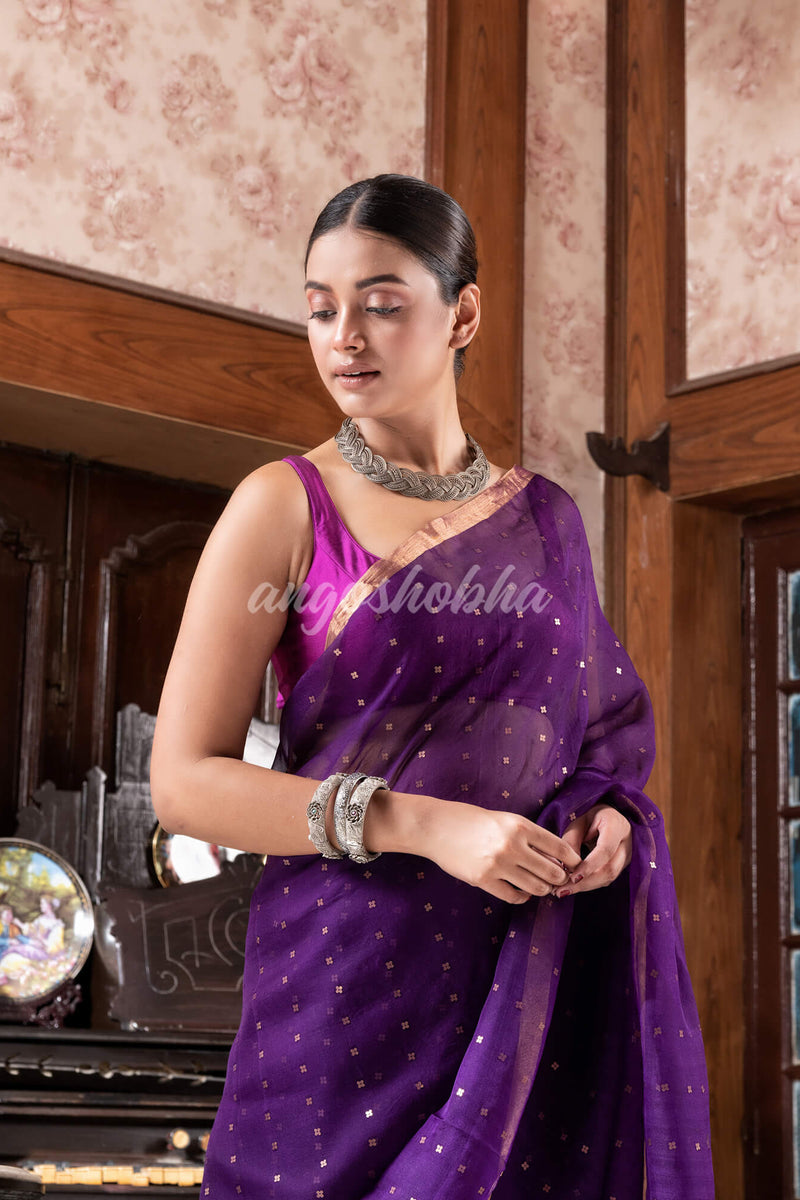 Purple Silk Handloom Jamdani Saree