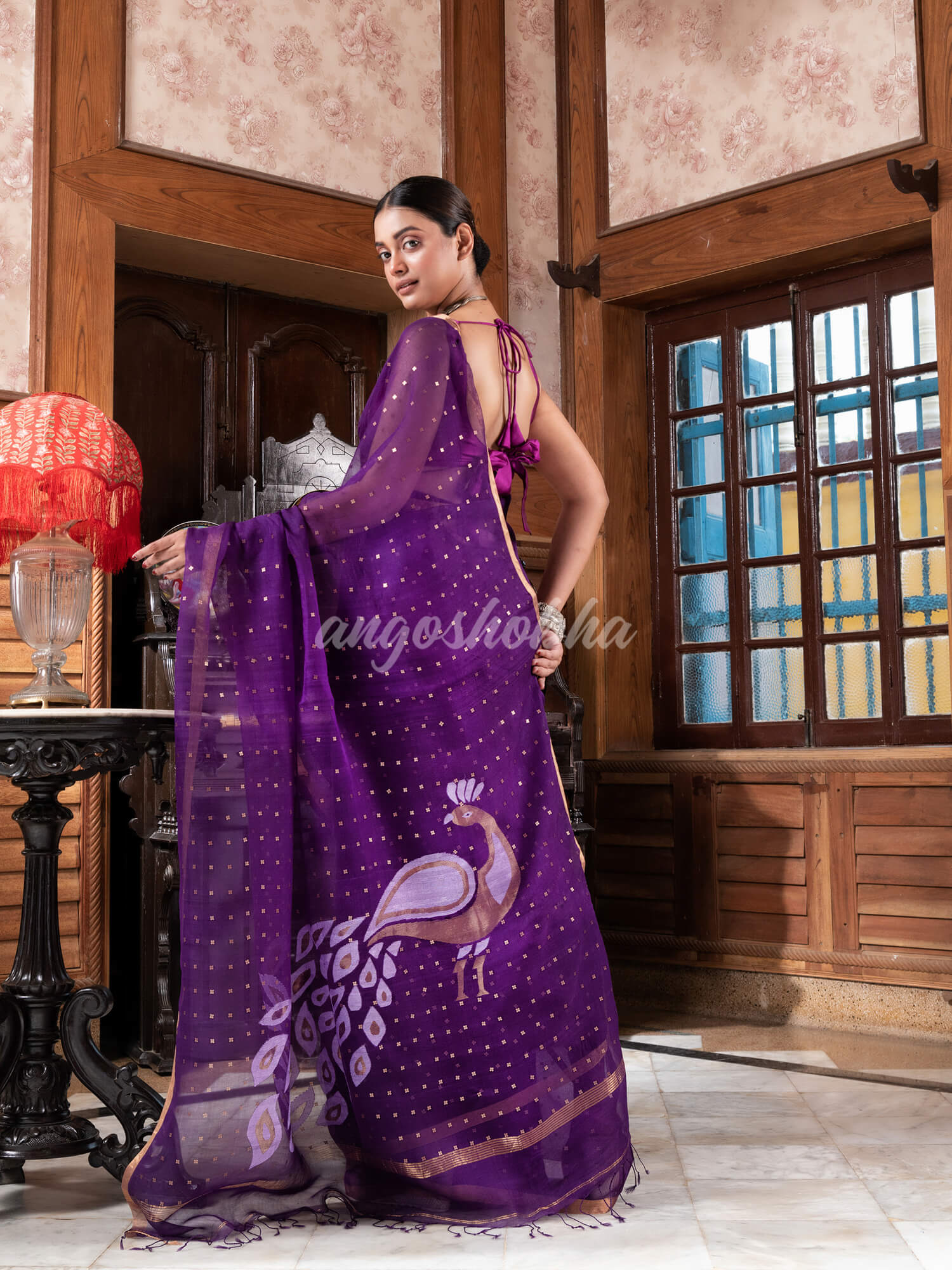 Purple Silk Handloom Jamdani Saree
