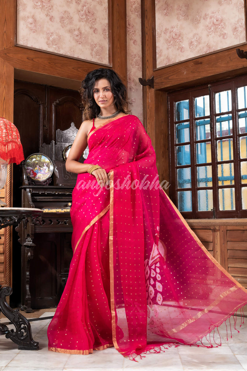 Pink Silk Handloom Jamdani Saree