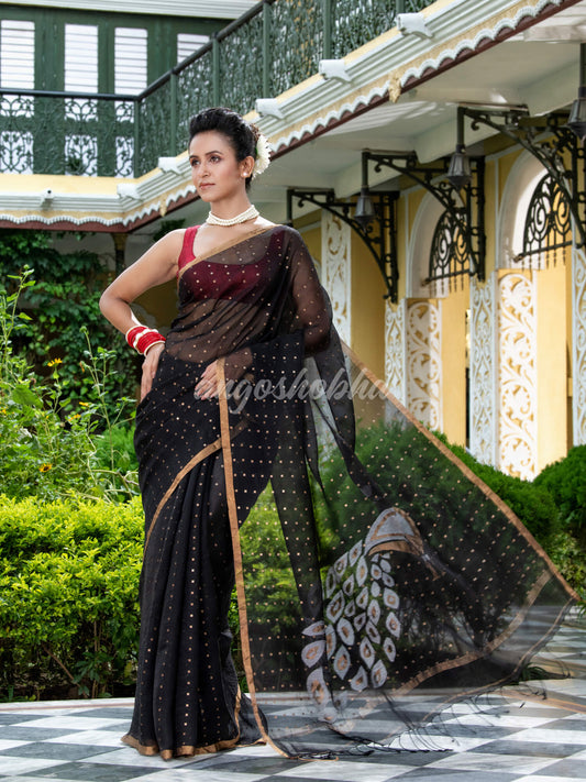 Black Silk Handloom Jamdani Saree