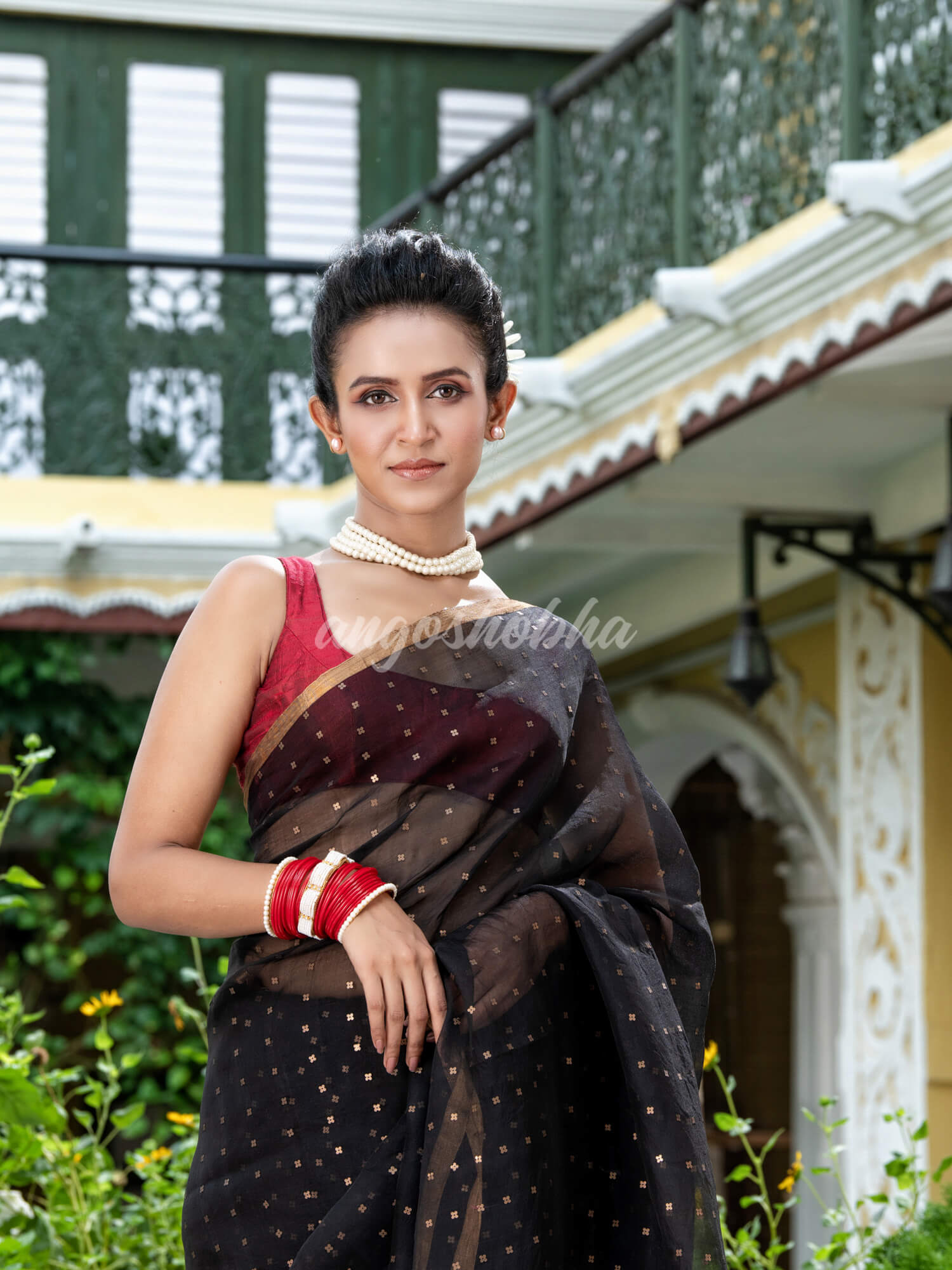 Black Silk Handloom Jamdani Saree