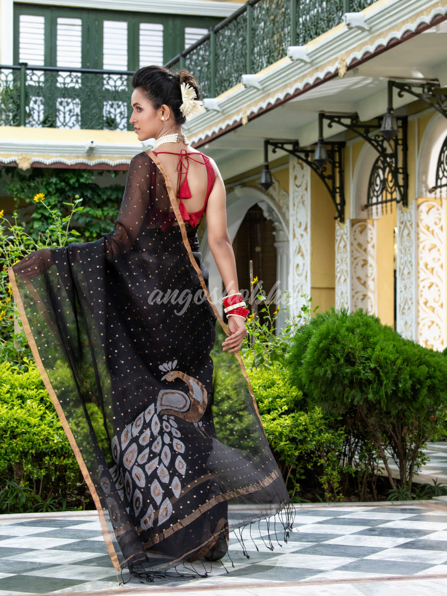 pure muslin silk jamdani saree