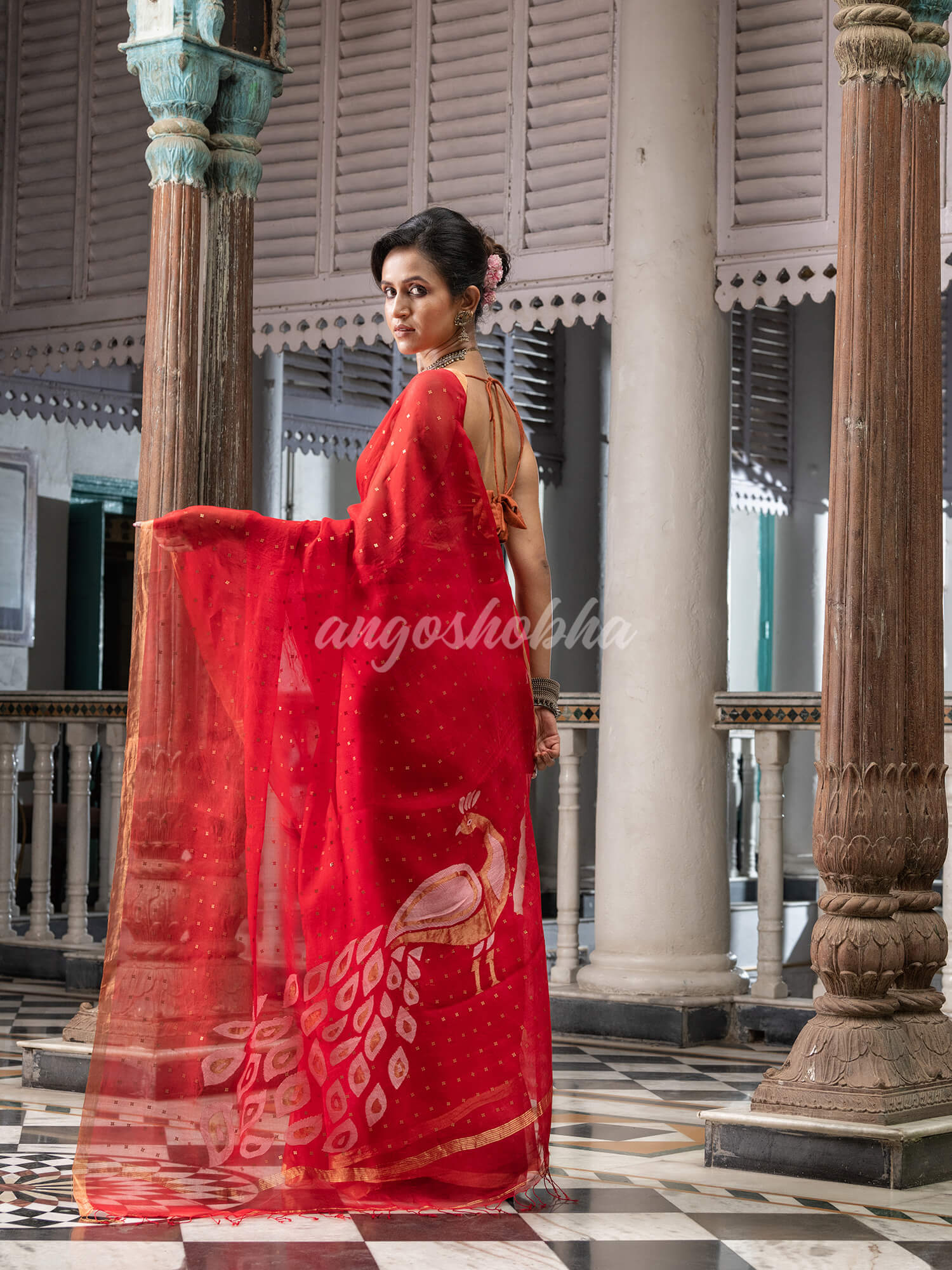 Red Silk Handloom Jamdani Saree
