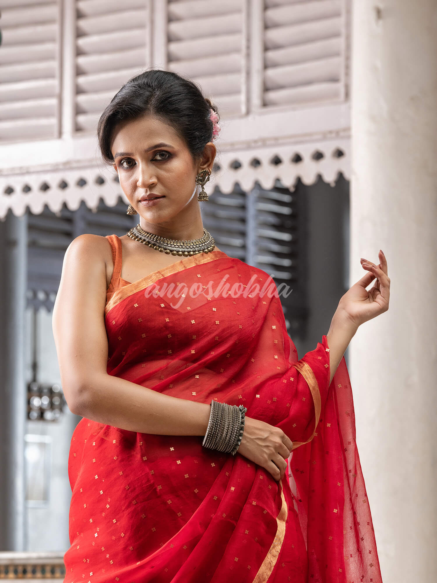 Red Silk Handloom Jamdani Saree