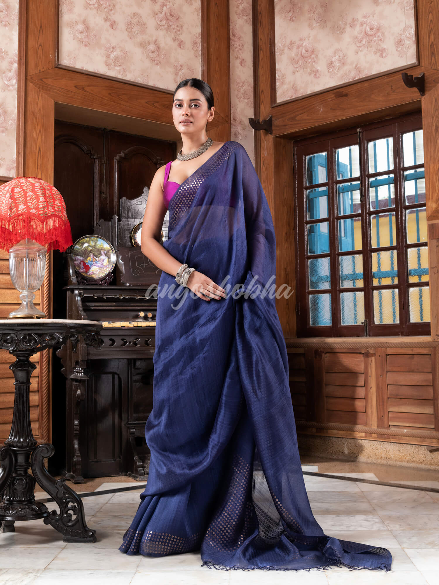 Nevy Blue Silk Handloom Saree