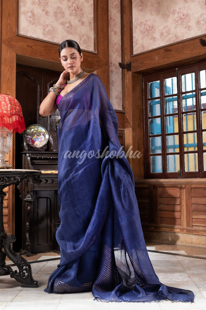 Nevy Blue Silk Handloom Saree
