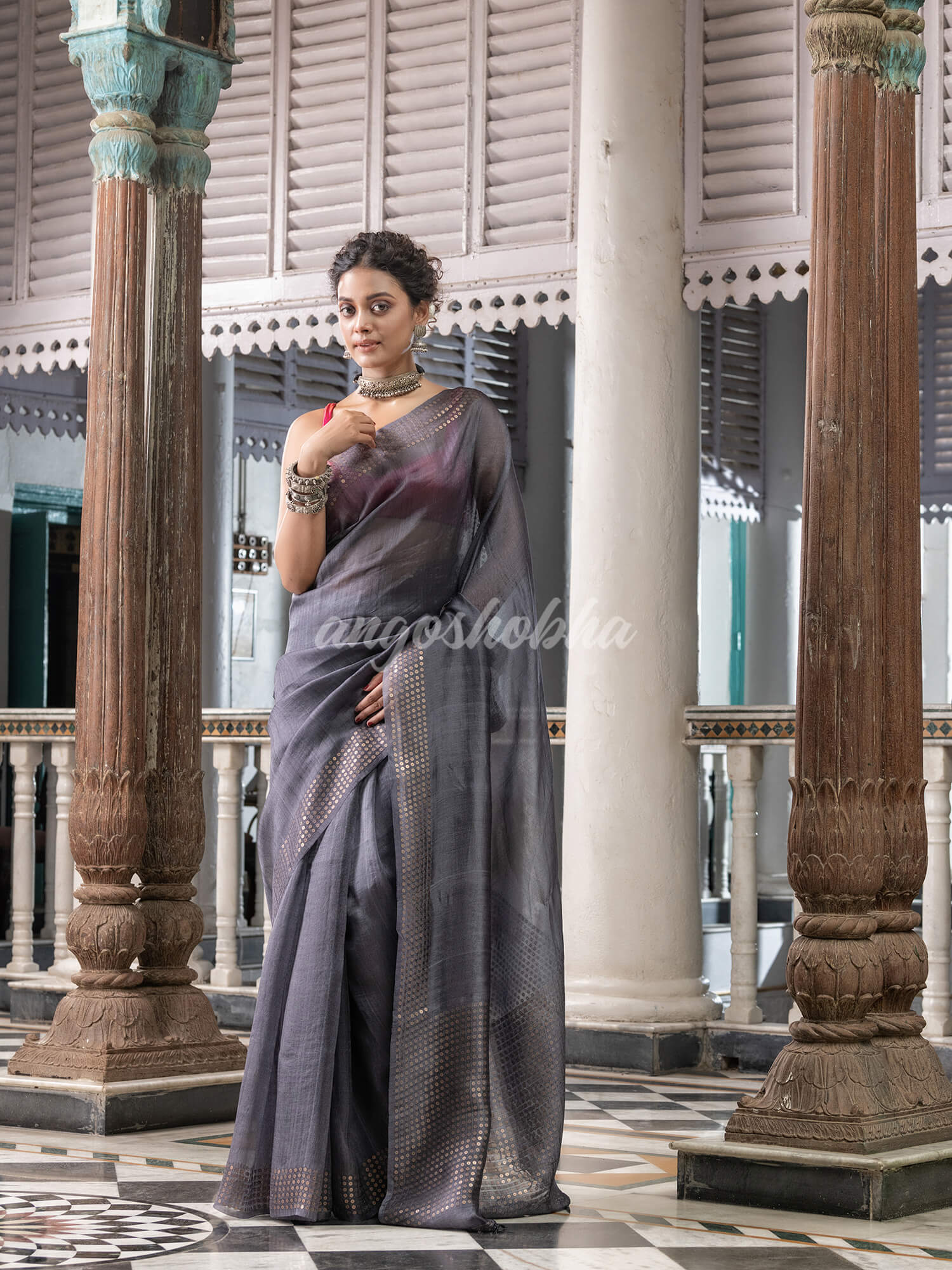 Grey Silk Handloom Saree
