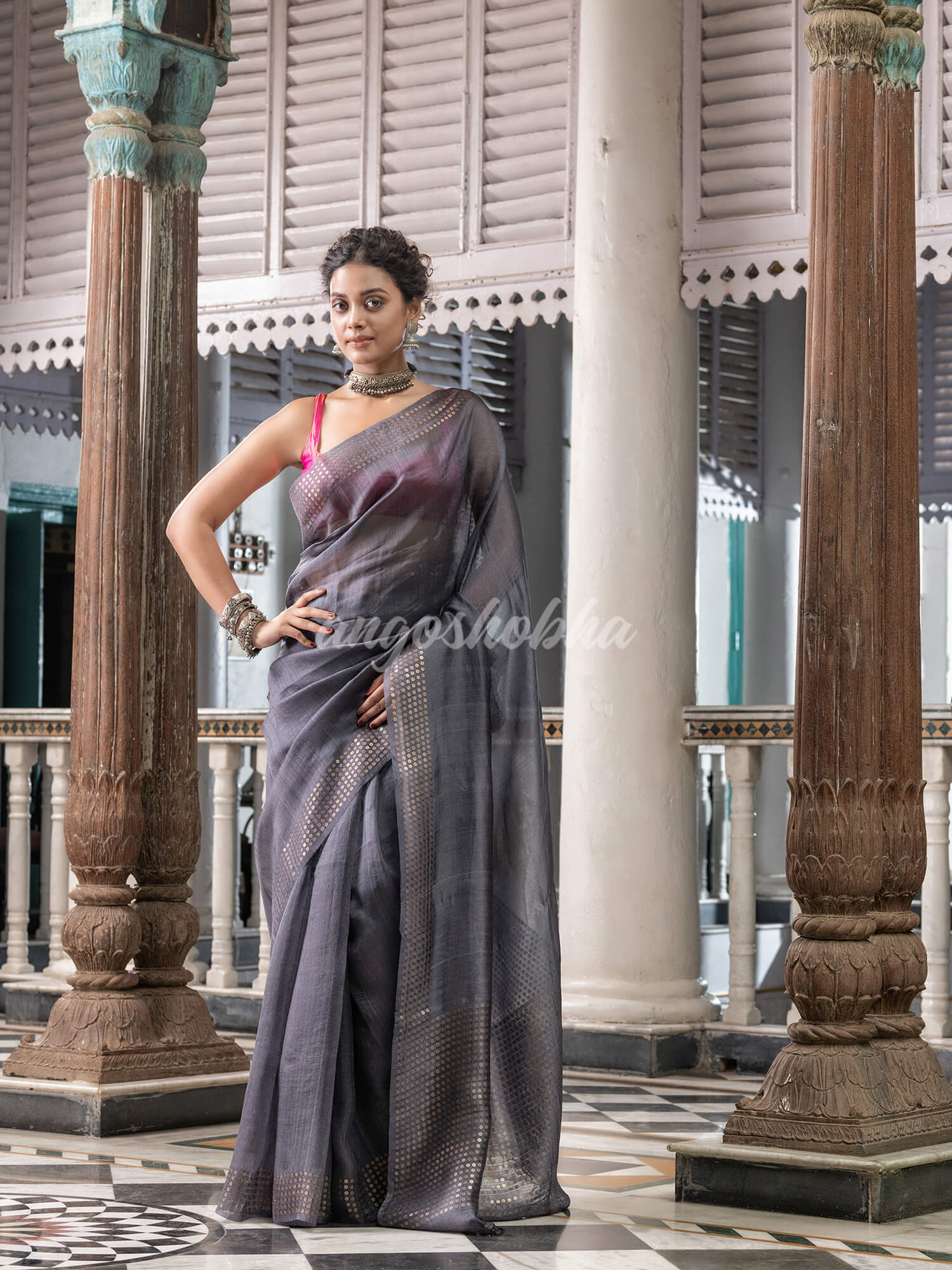 Grey Silk Handloom Saree