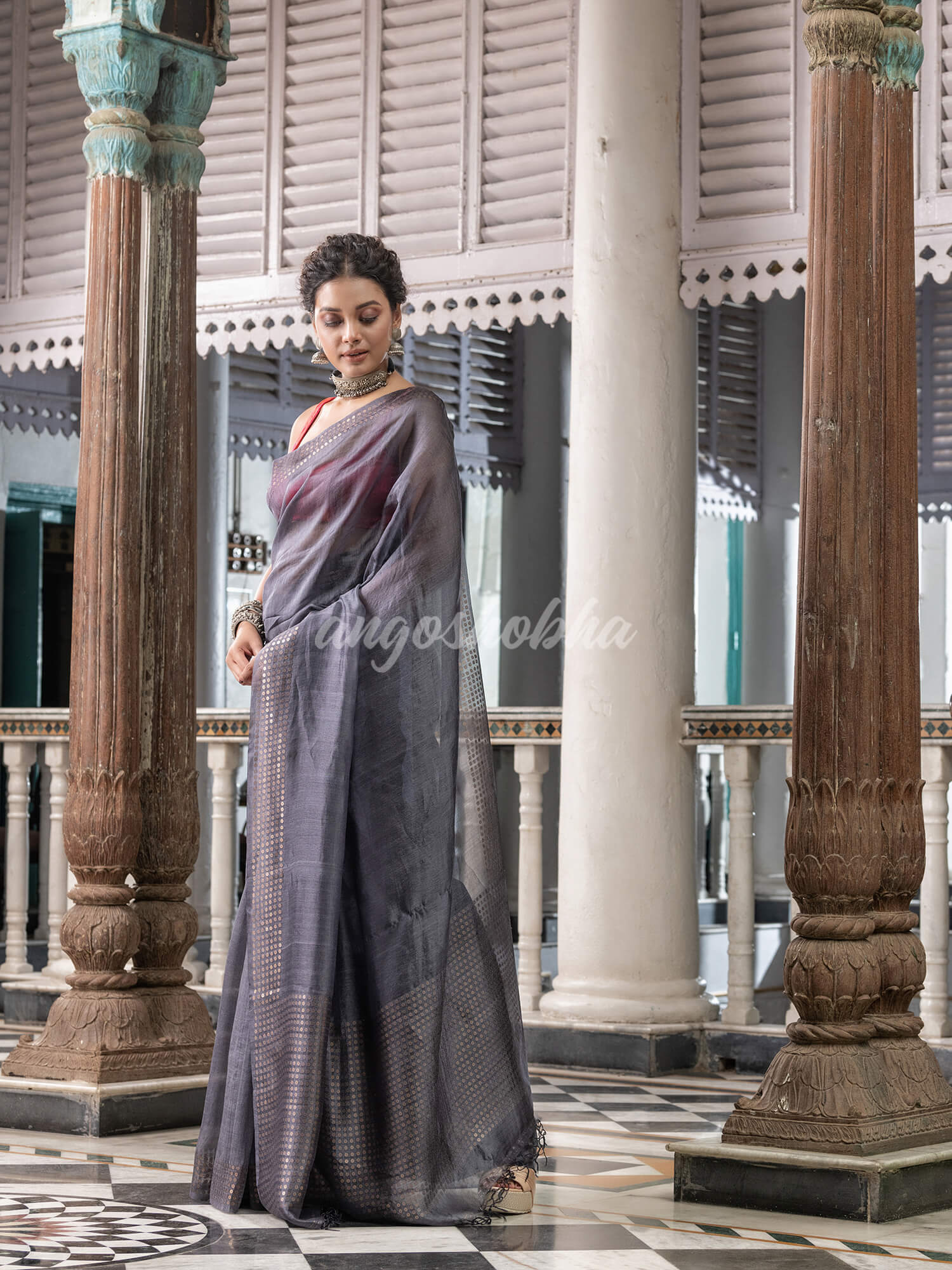 Grey Silk Handloom Saree