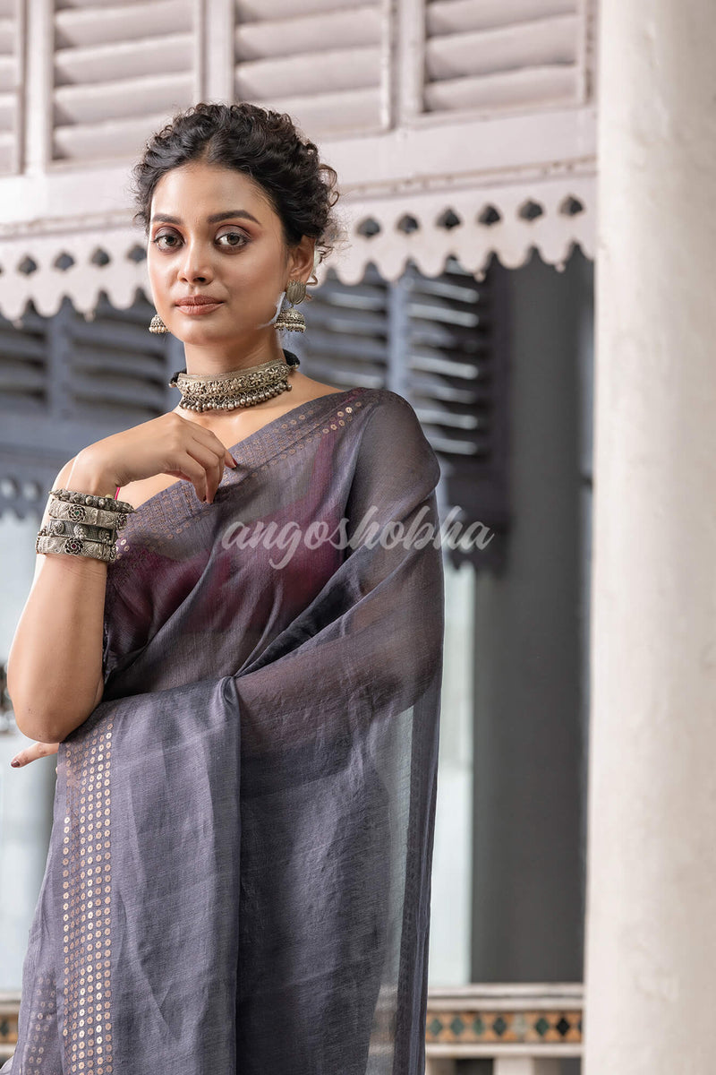 Grey Silk Handloom Saree