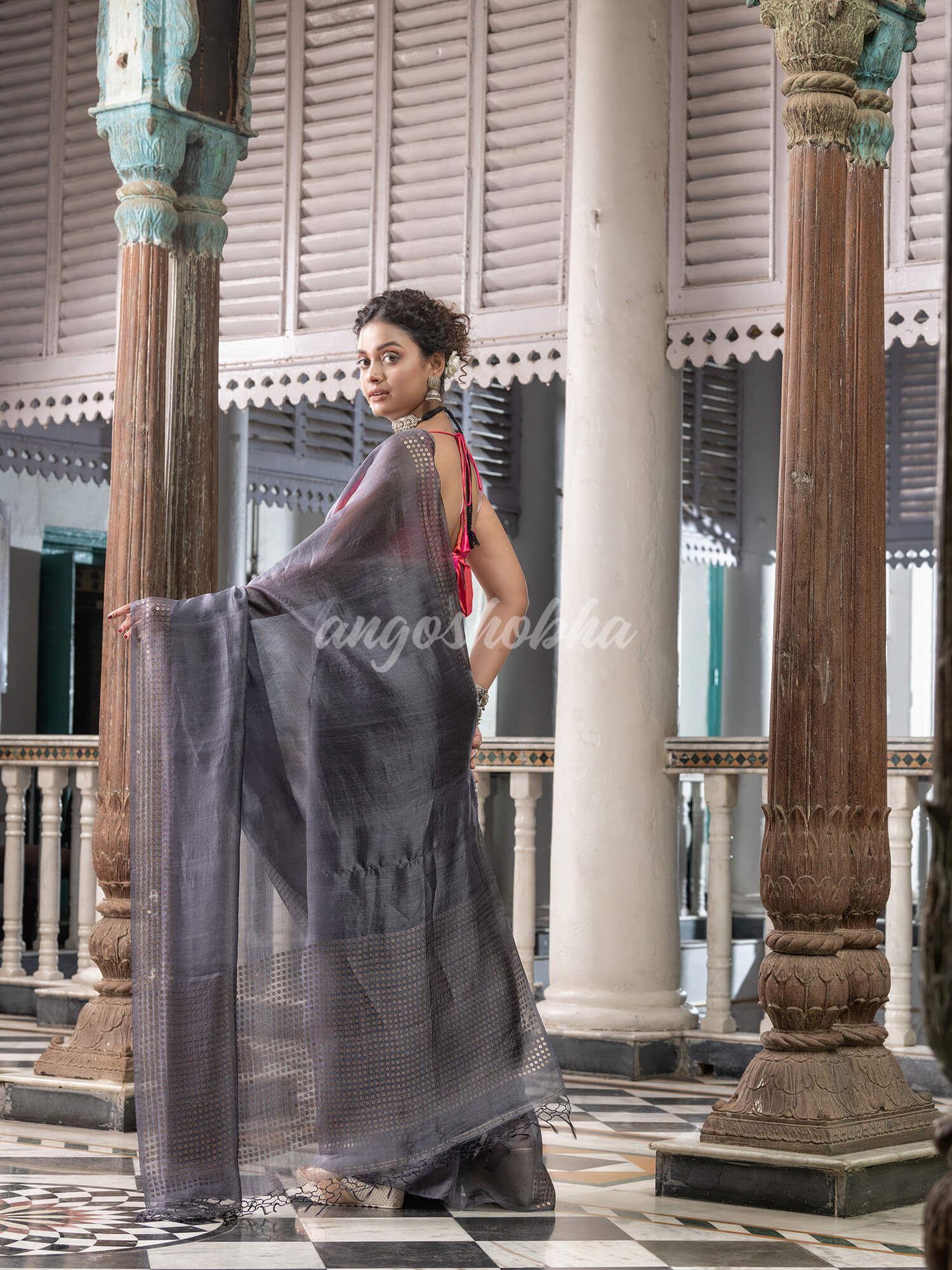 Grey Silk Handloom Saree
