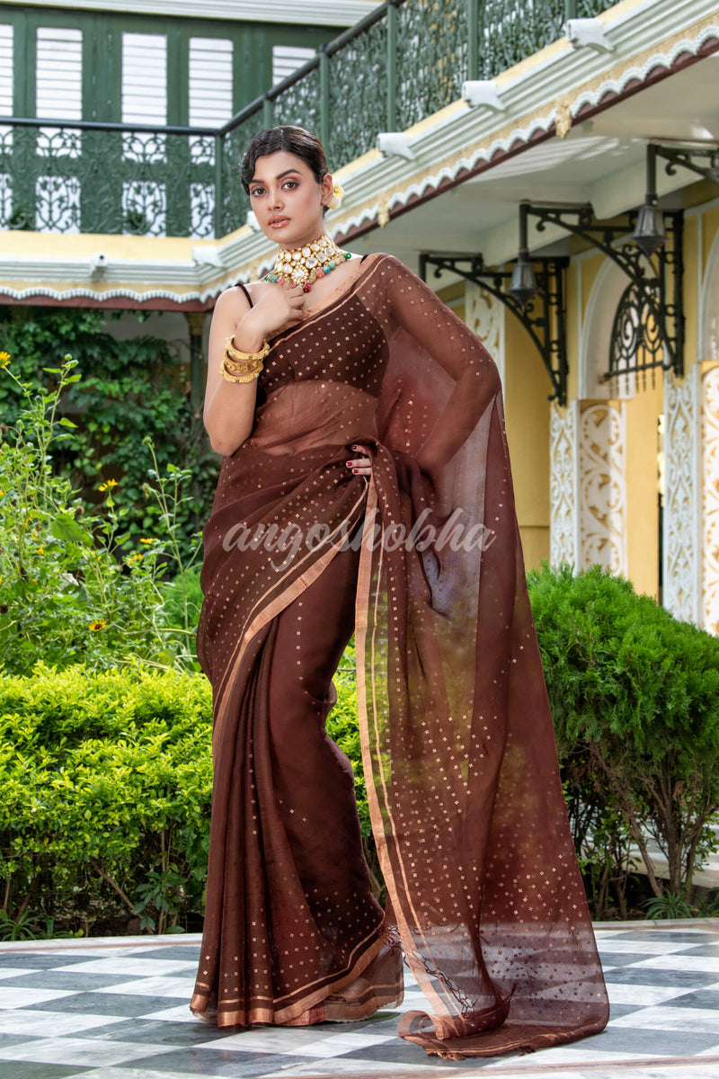 Brown Silk Handloom Saree