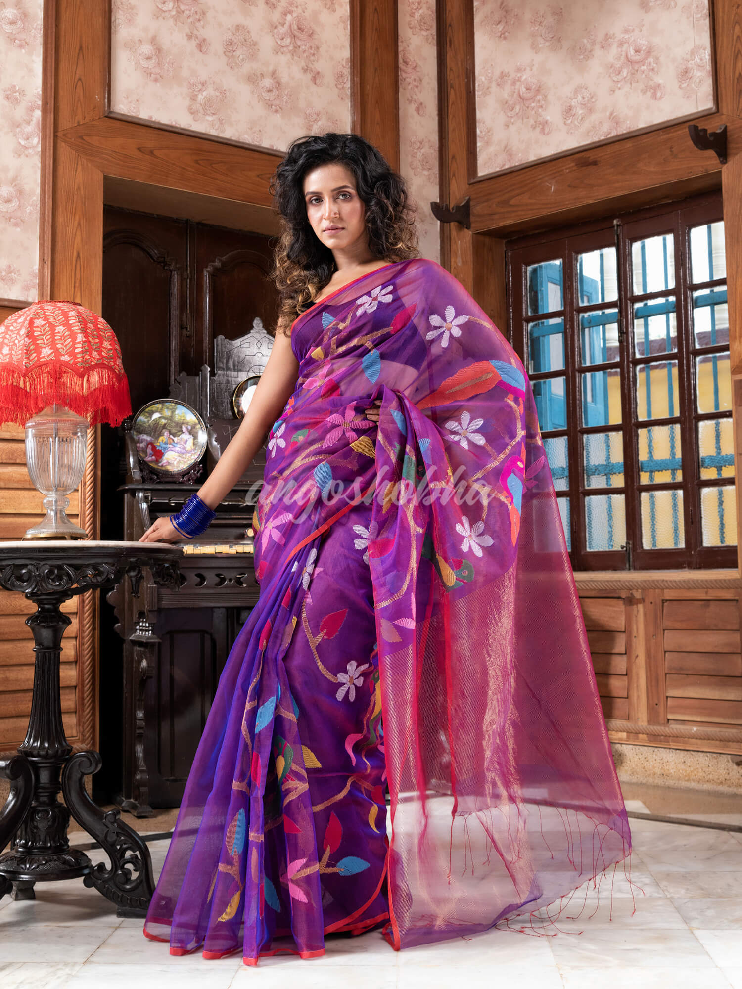 Purple Silk Handloom Jamdani Saree