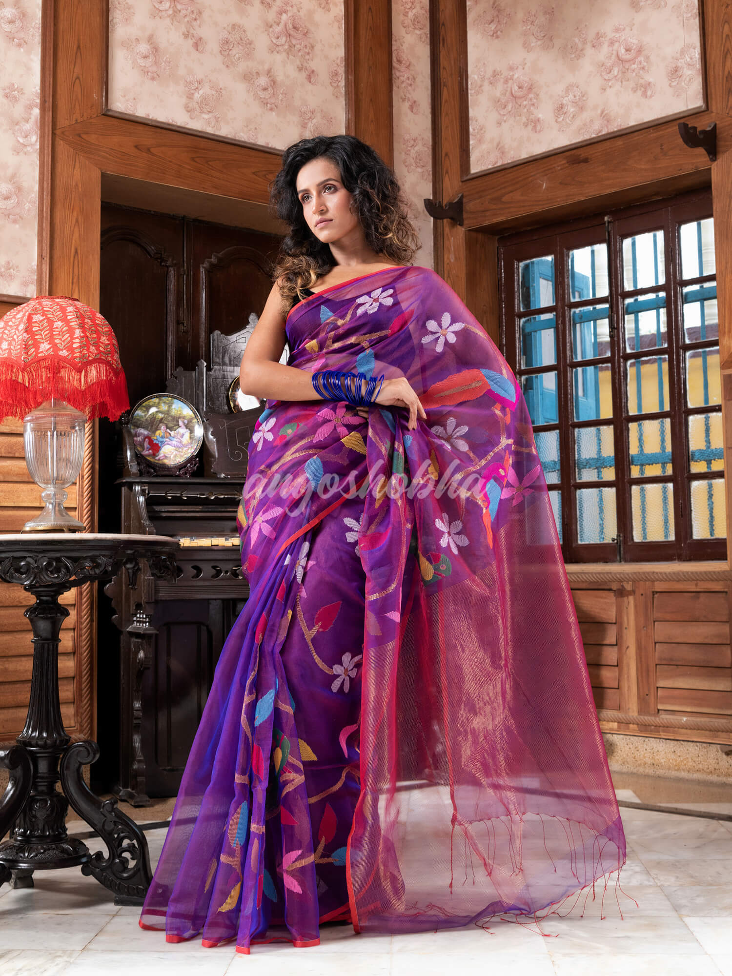 Purple Silk Handloom Jamdani Saree