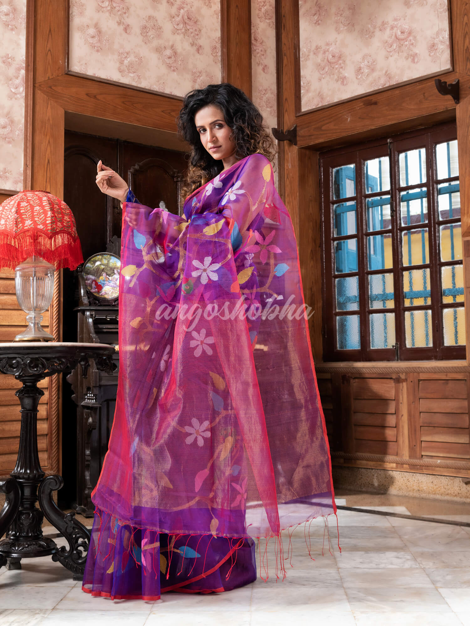 Purple Silk Handloom Jamdani Saree