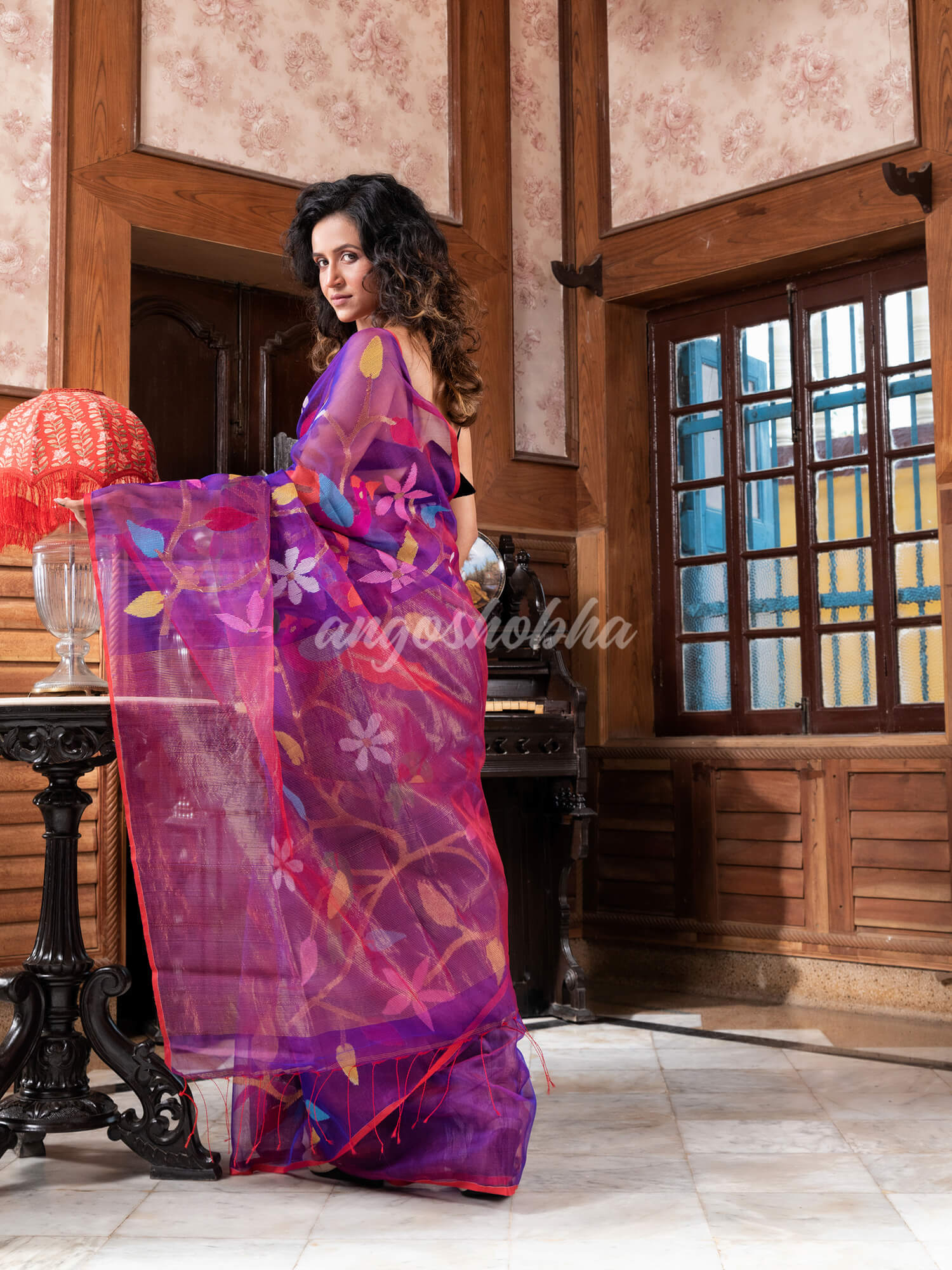 Purple Silk Handloom Jamdani Saree