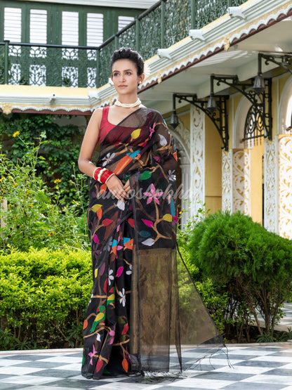 Black Silk Handloom Jamdani Saree