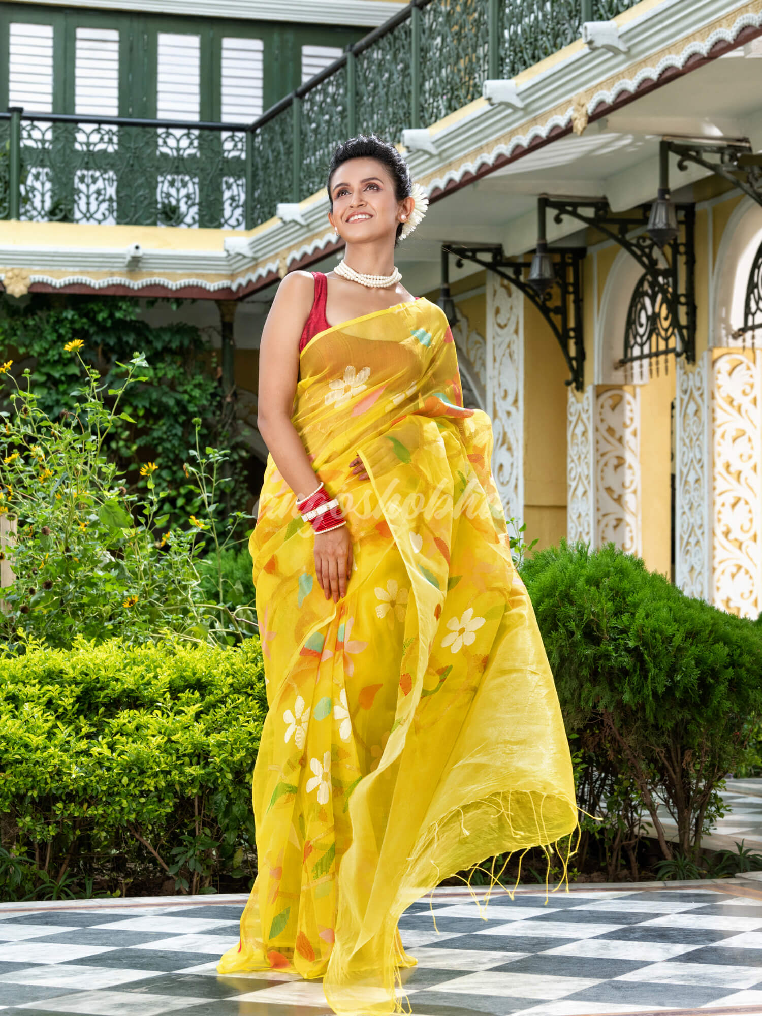 Yellow Silk Handloom Jamdani Saree