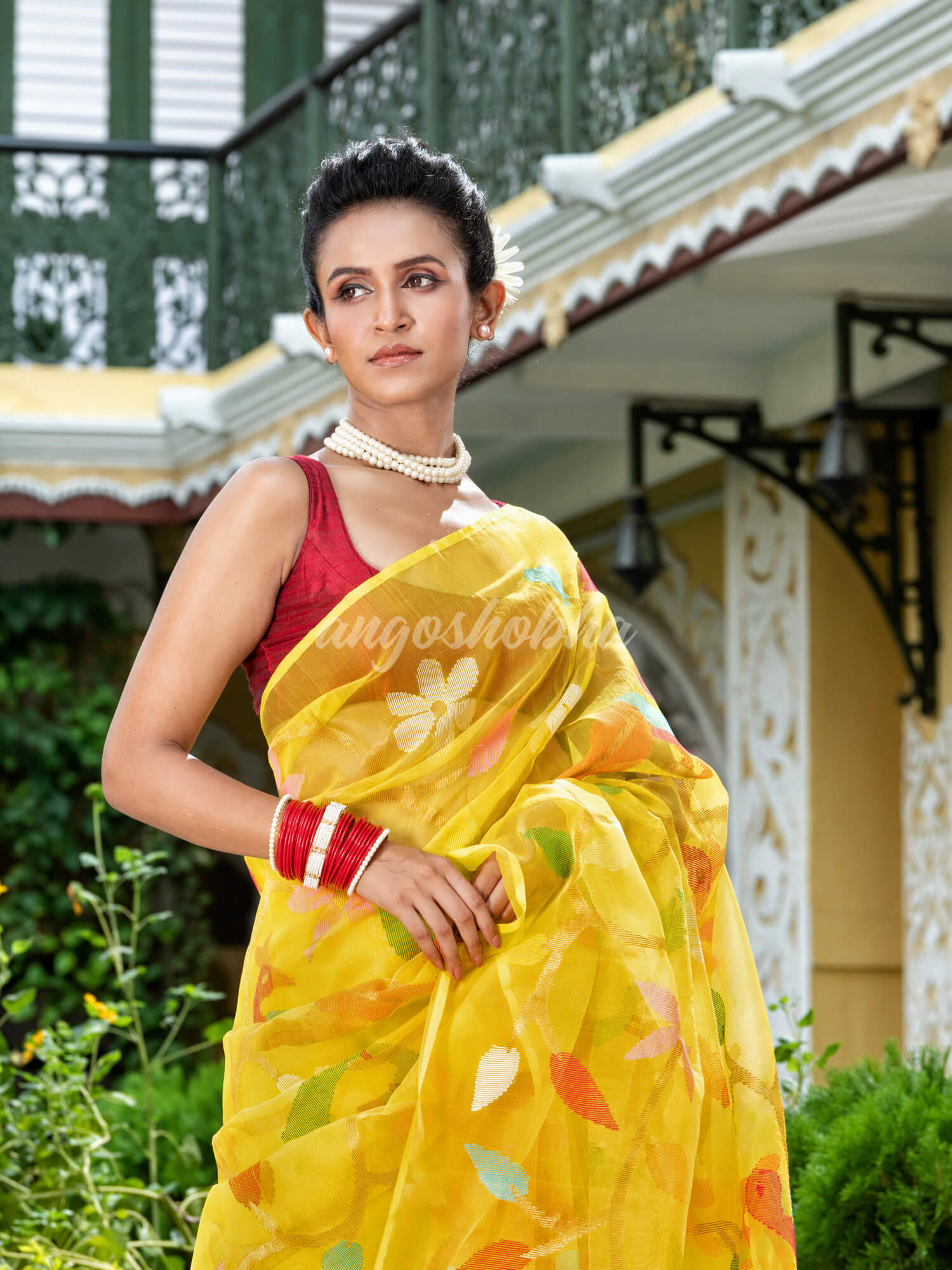 Yellow Silk Handloom Jamdani Saree