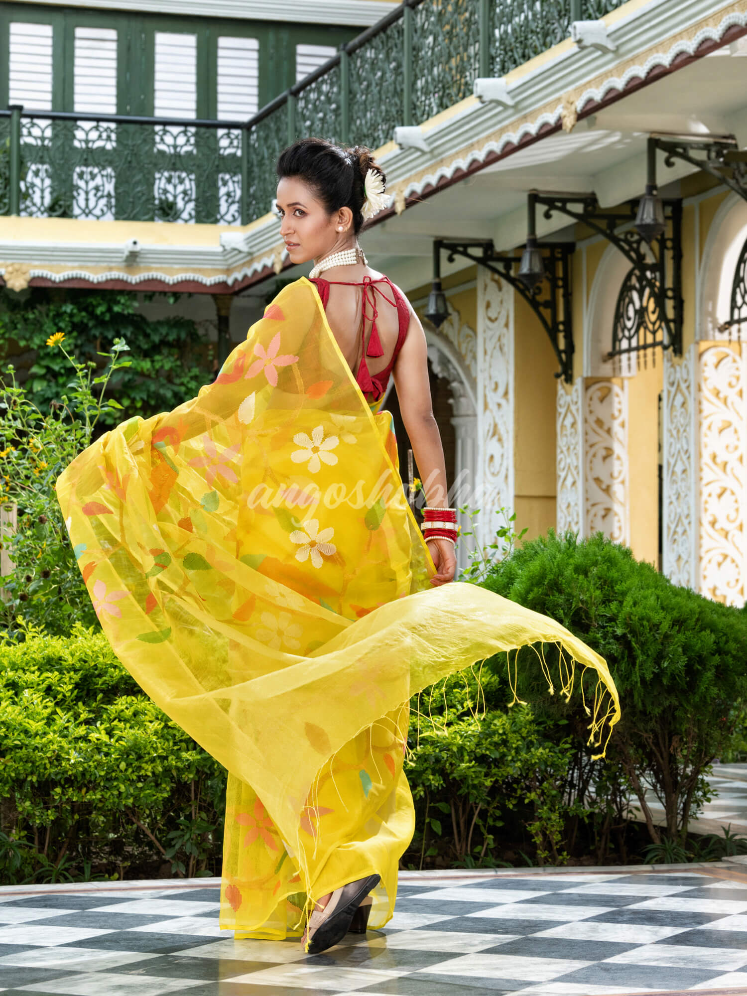 Yellow Silk Handloom Jamdani Saree