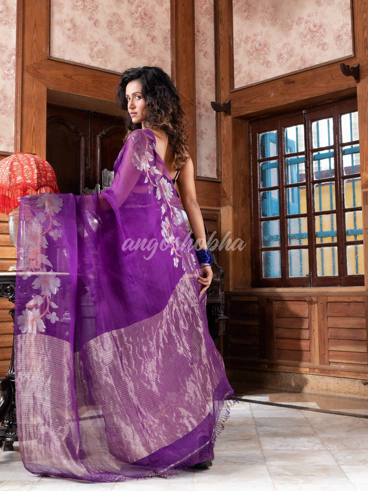 Purple Silk Handloom Jamdani Saree