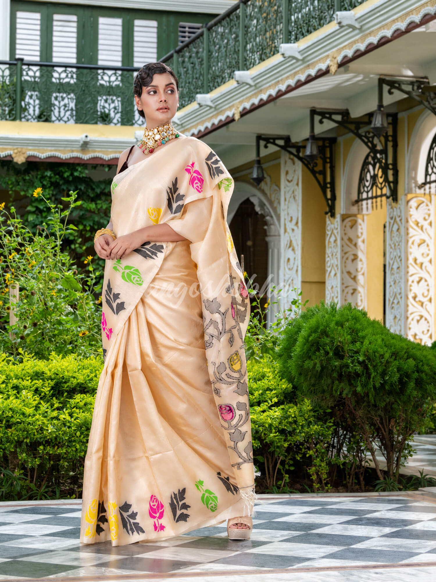Cream Tussar Silk Handloom Jamdani Saree