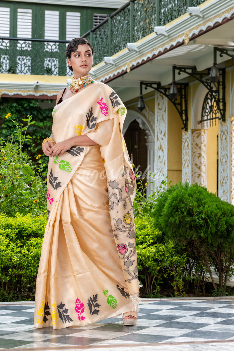 Cream Tussar Silk Handloom Jamdani Saree