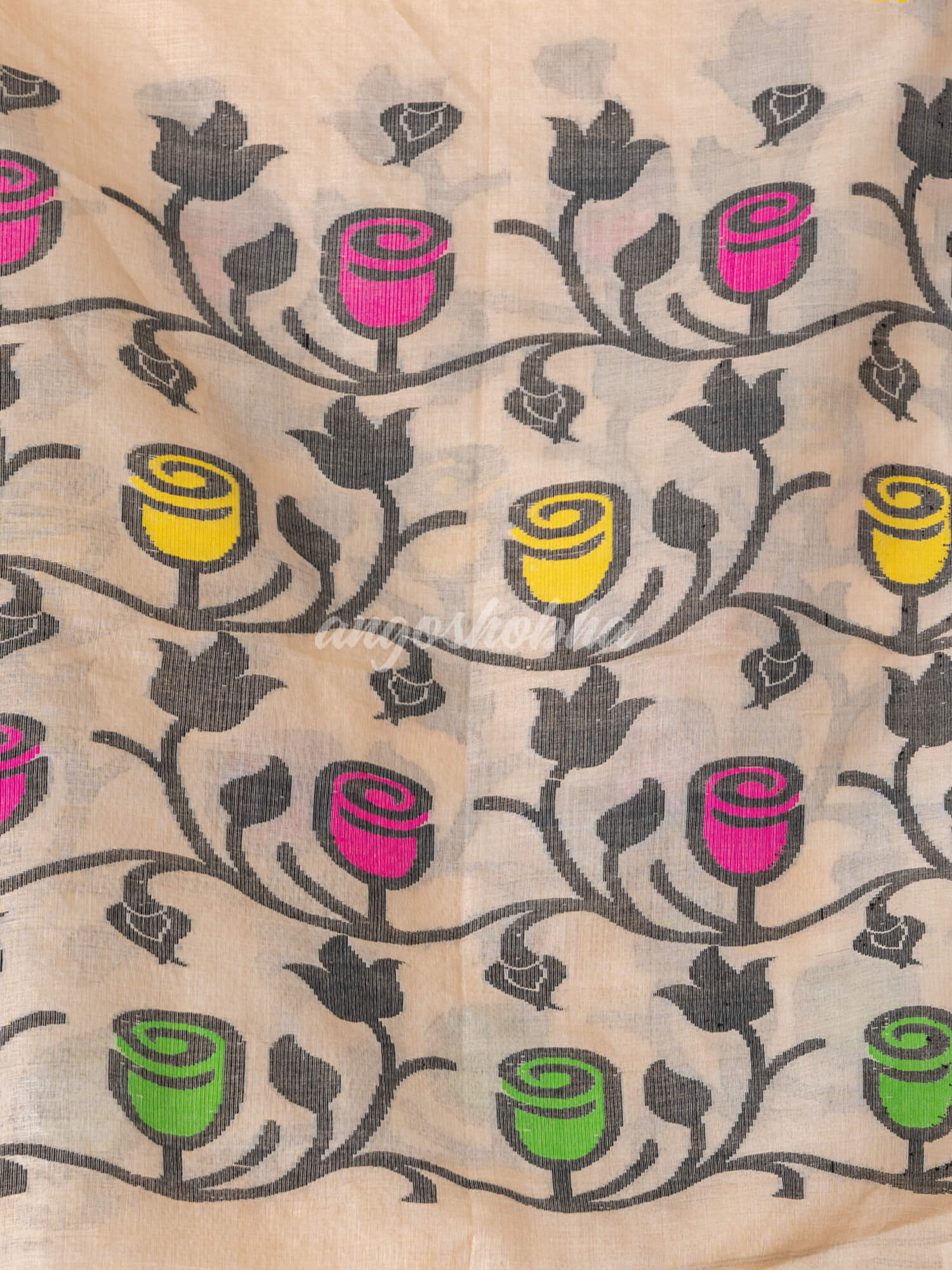 Cream Tussar Silk Handloom Jamdani Saree