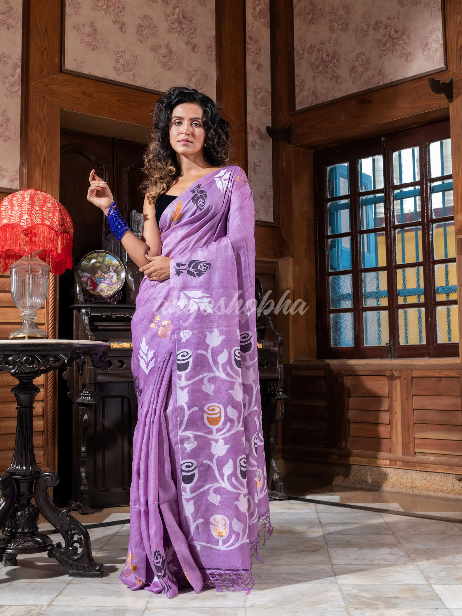 Light Purple Tussar Silk Handloom Jamdani Saree