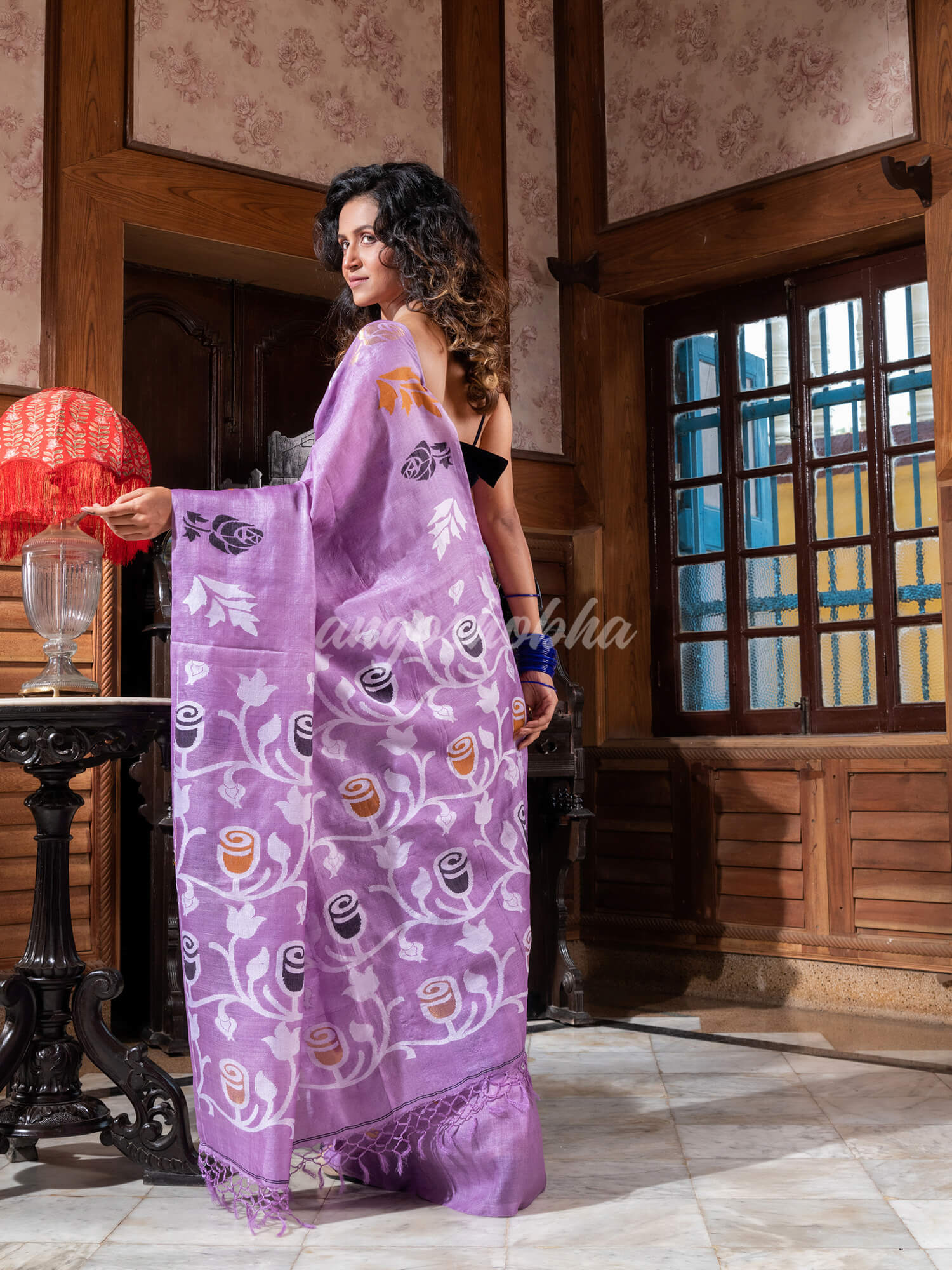 Light Purple Tussar Silk Handloom Jamdani Saree