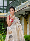 Off White Tussar Silk Handloom Jamdani Saree