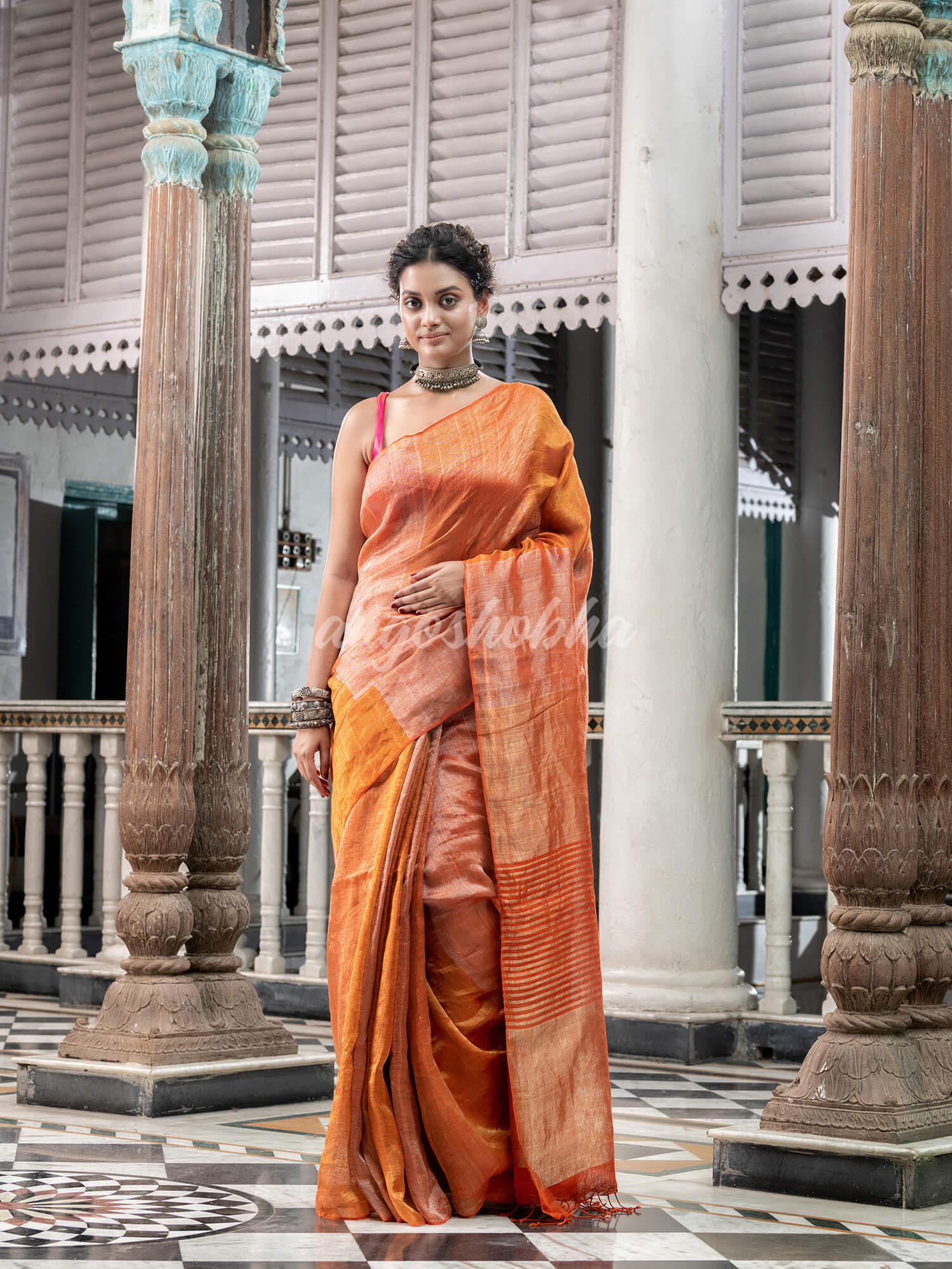 Orange Tissue Handloom Saree