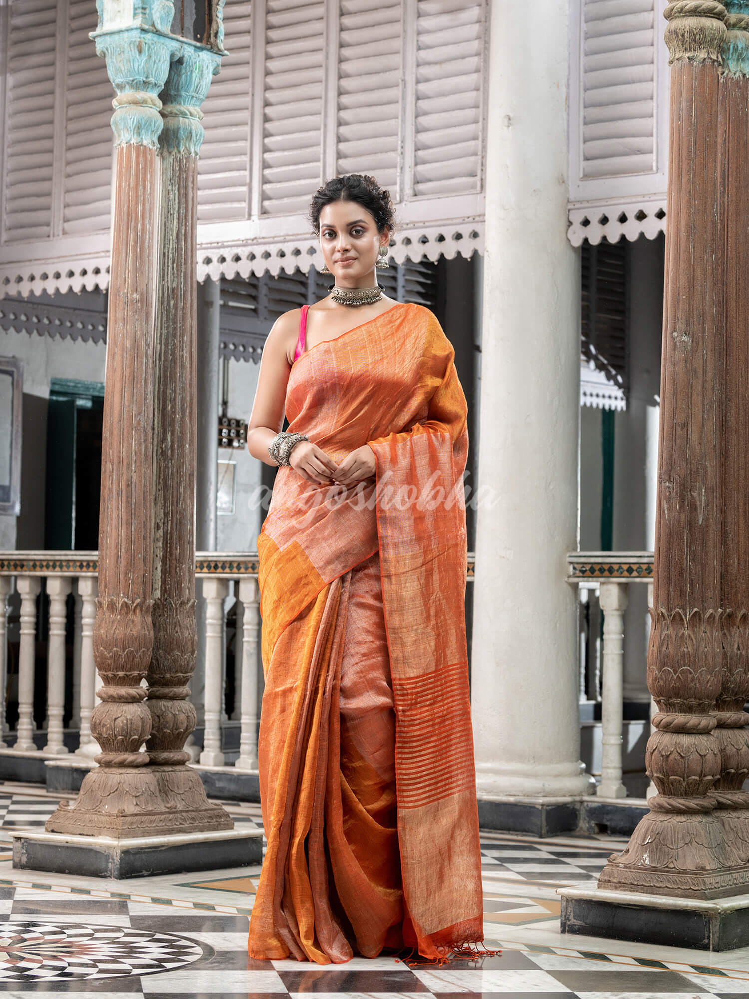 Orange Tissue Handloom Saree