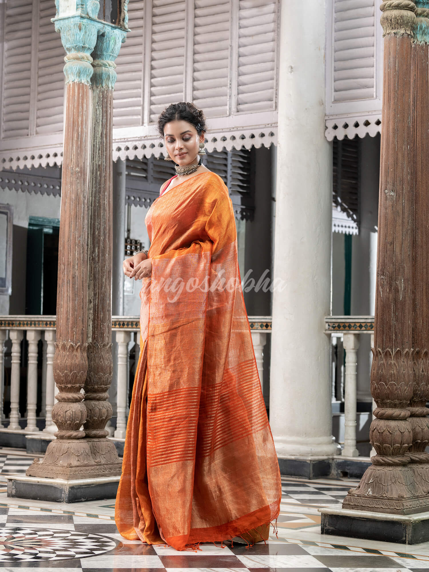 Orange Tissue Handloom Saree