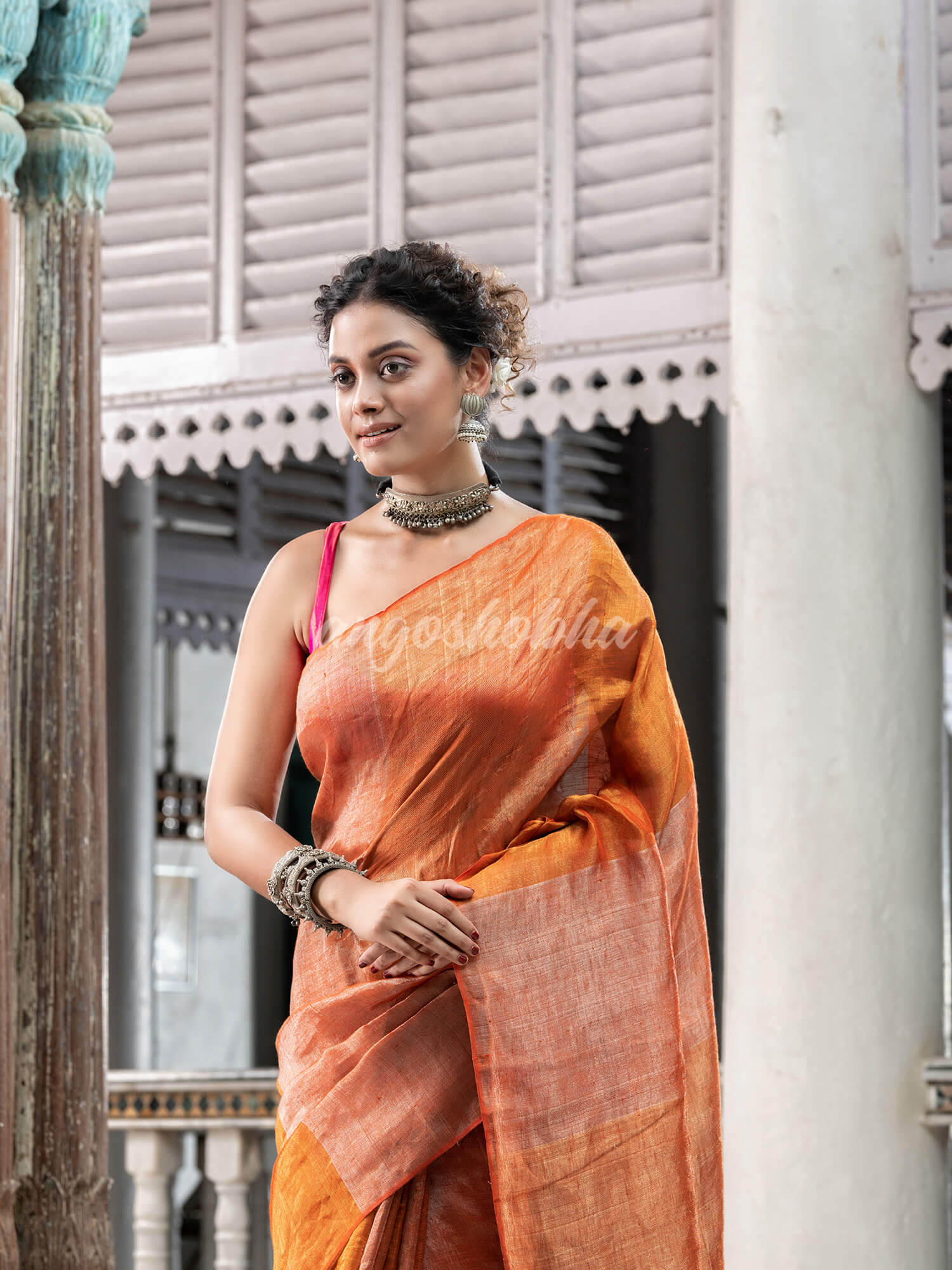 Orange Tissue Handloom Saree