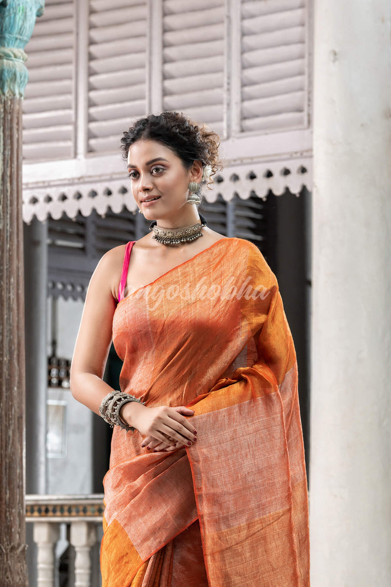 Orange Tissue Handloom Saree